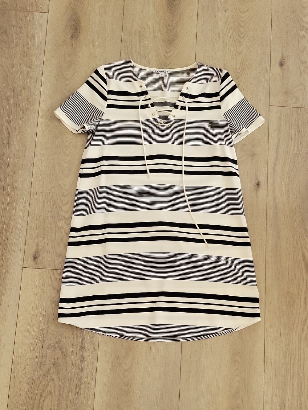 Express White and Black Striped Lace-Up Mini Dress